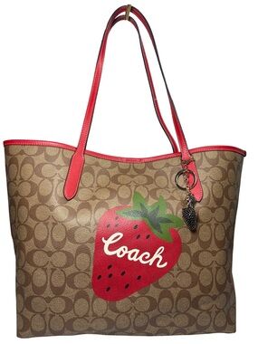 Coach Strawberry Reversible City Tote with button closure No Hang tag!